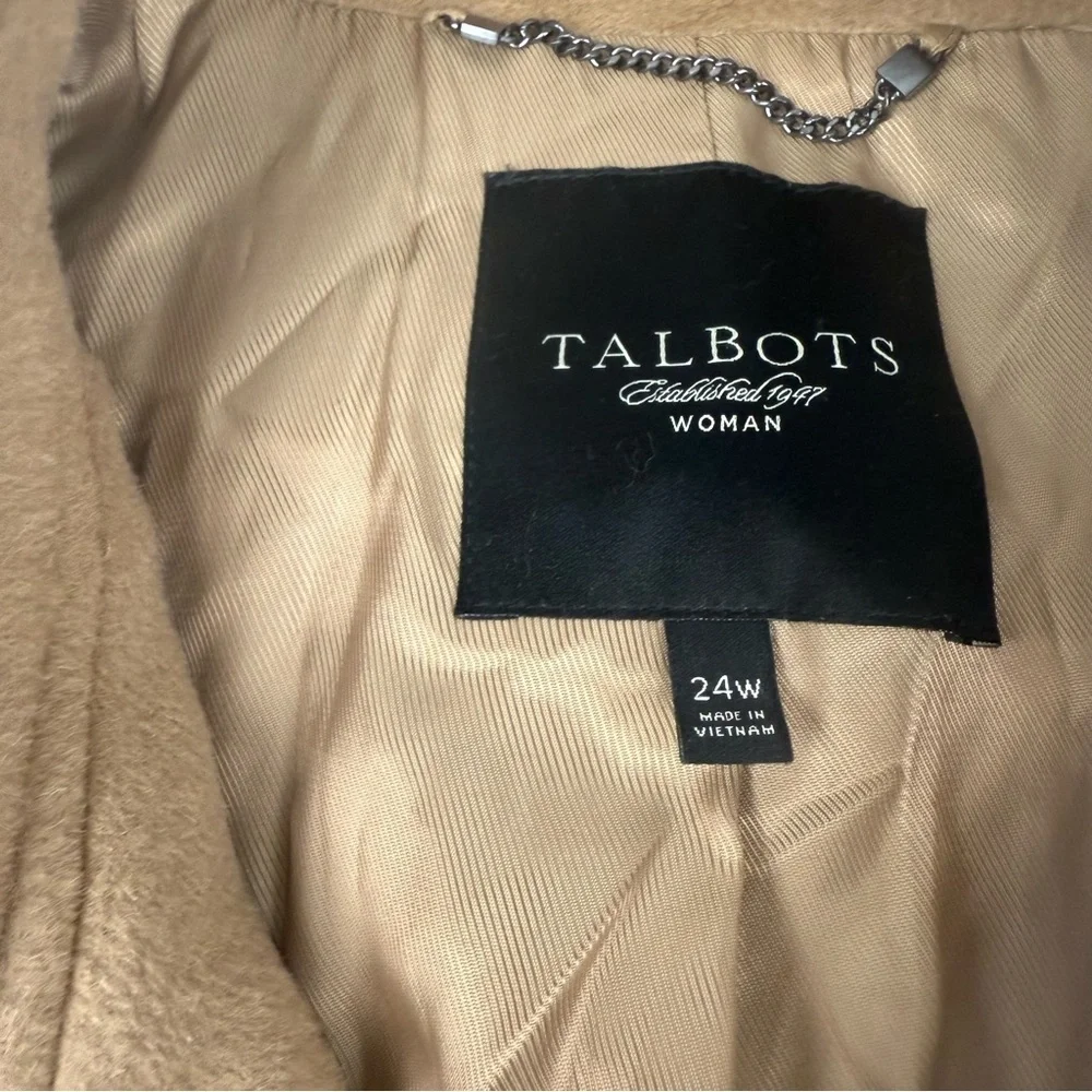 Talbots Trench Coat Long Button Front Wool/angora Blend Tan Beige Women's US 24